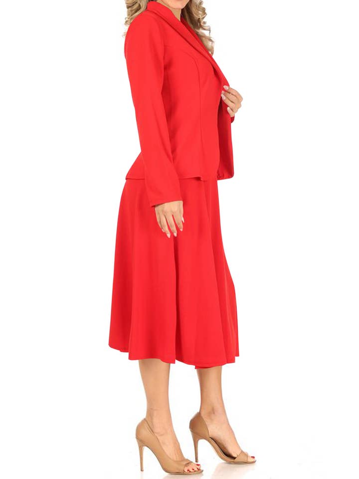 MOA COLLECTION - Wholesale Top & Skirt Set - Women's - Women's Two Piece Casual Blazer Relaxed A-Line Midi Skirt29