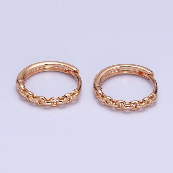 18K Gold Filled Cable Link Chain Endless Hoop Huggie Earrings | AD-1410 for wholesale by Aim Eternal