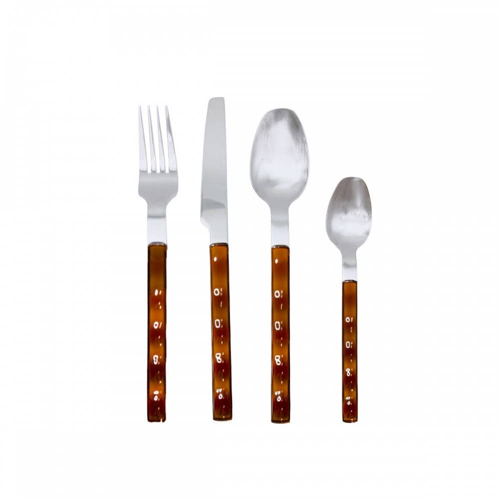 AULICA - Wholesale Assorted Cutlery Set - 24-piece silver cutlery set with brown handles0