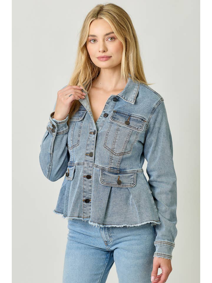 Mystree - Wholesale Denim Jacket - Women's - 60711 Washed Denim Peplum Jacket 10