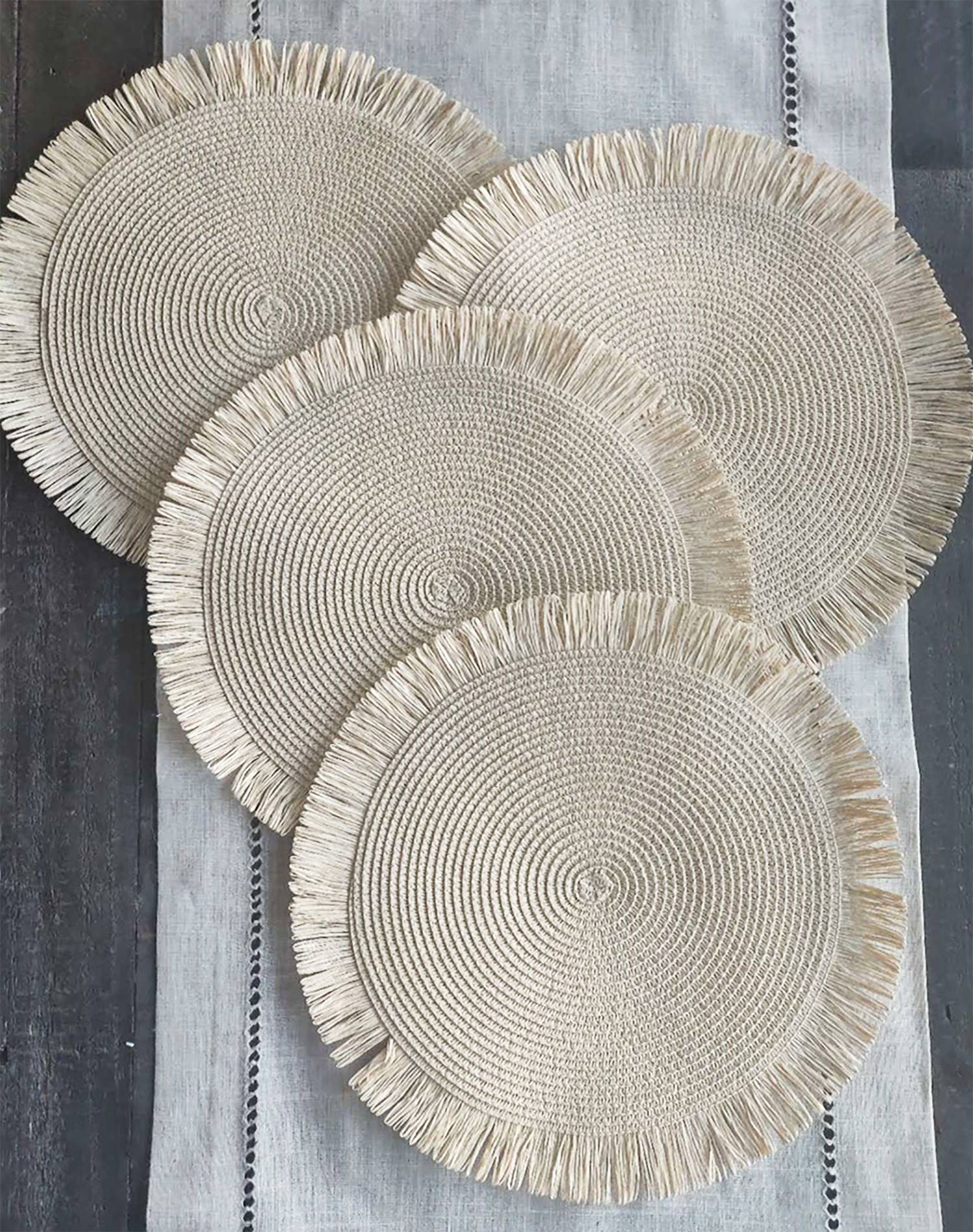 Fennco Styles - Wholesale Placemat - Handwoven Fringe Boho 15" Round Placemat11