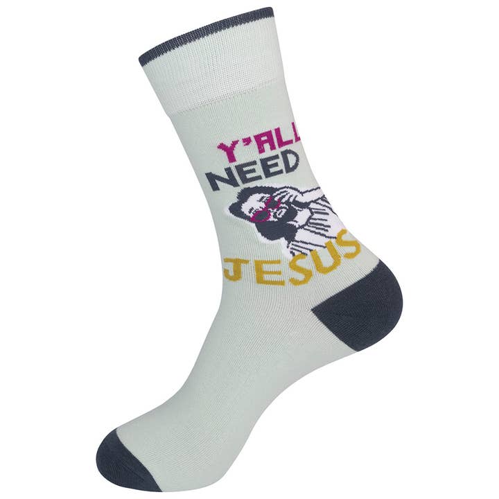 Funatic - About Face Designs - Nice Enough Merch Co - Wholesale Socks – Unisex - Y'all Need Jesus Socks | Funny Unisex | Funatic8
