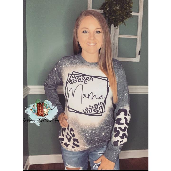 Southern Backroad Tees LLC - Wholesale Screen Printed T-Shirt - Women's - Leopard Mama Bleached Long Sleeve