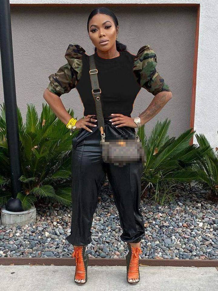 Queen Fashion – wholesale Blouse – Women’s – high heel booties, camo top fashion look1