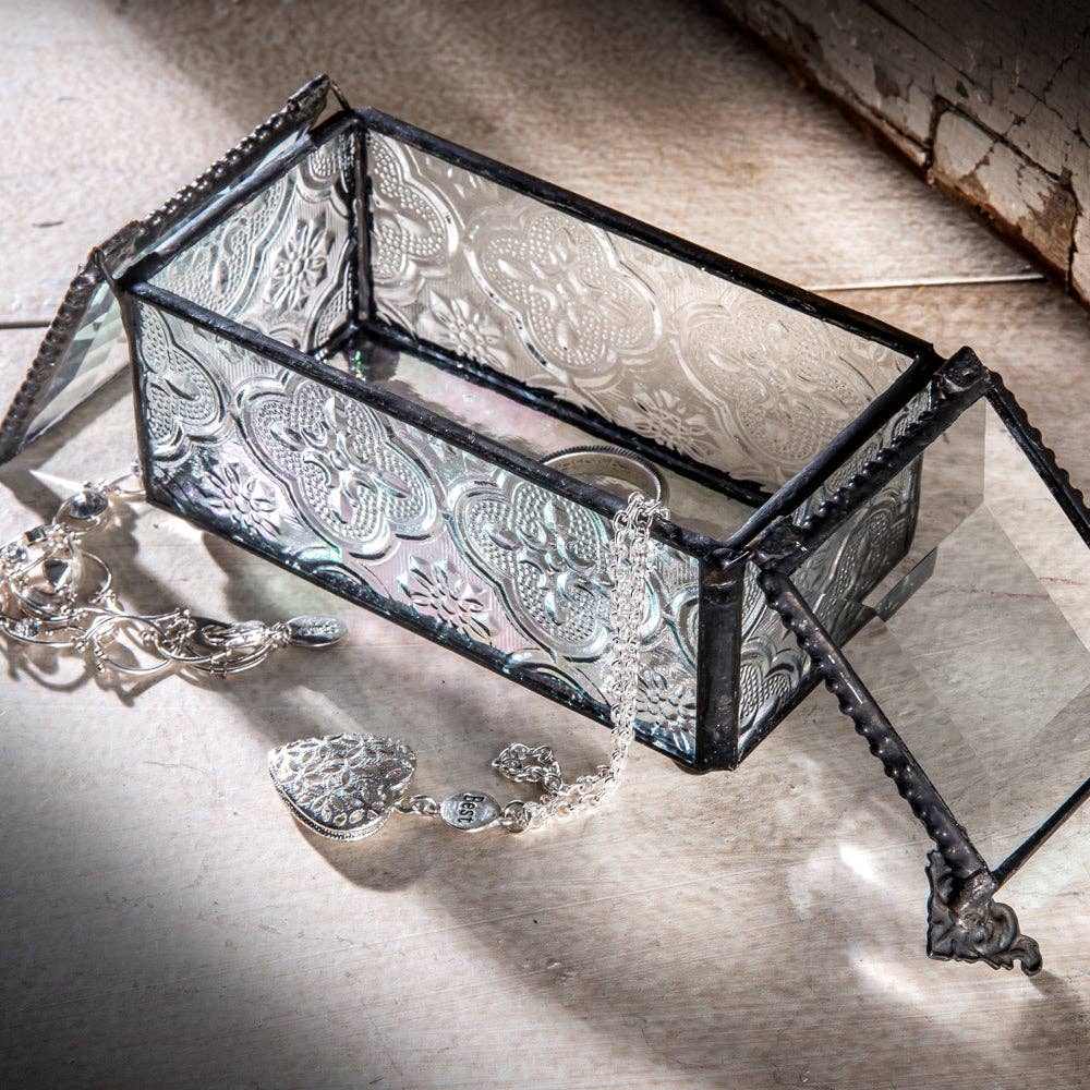 J Devlin Glass Art & Bert Anderson Collection - Wholesale Decorative Box - Box 294 Clear Vintage Glass Box - Center Open1