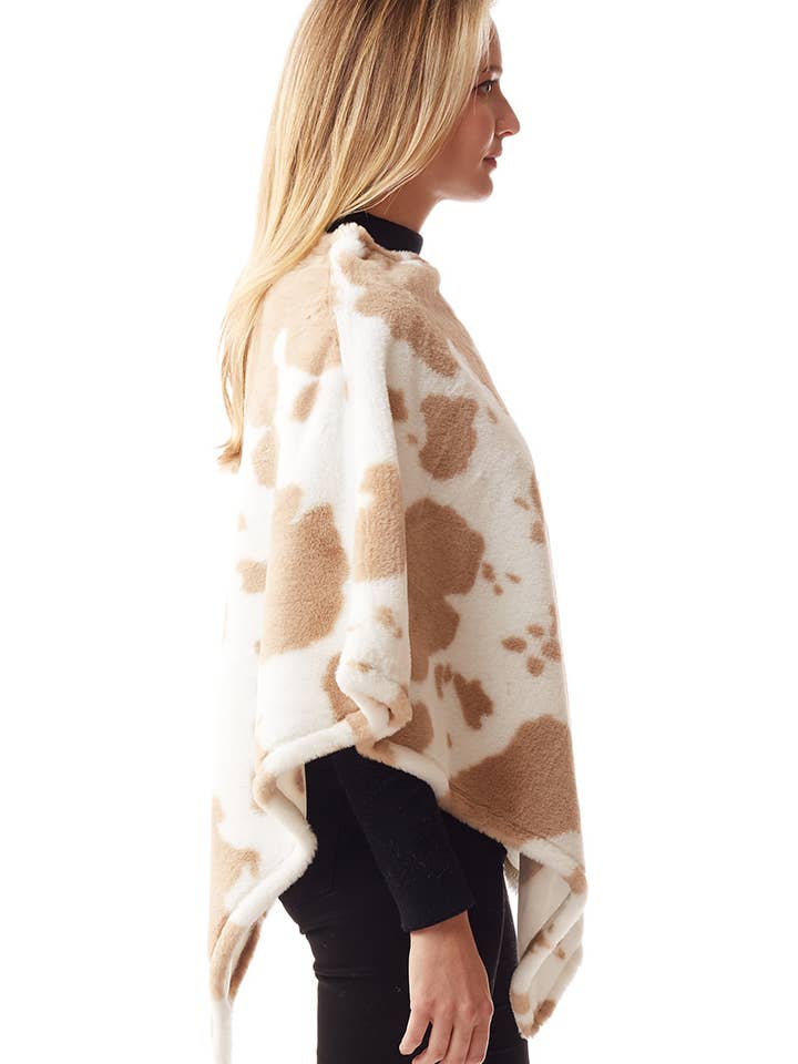 Fashion City – Engroshandel Poncho - Dame – Kvinders ko Print blød imiteret pels Poncho