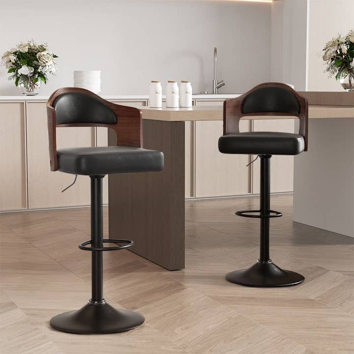 BlakOutlet - Wholesale Stool - Set of 2 Wooden Barstools PU Leather Upholstered Bar Chairs42