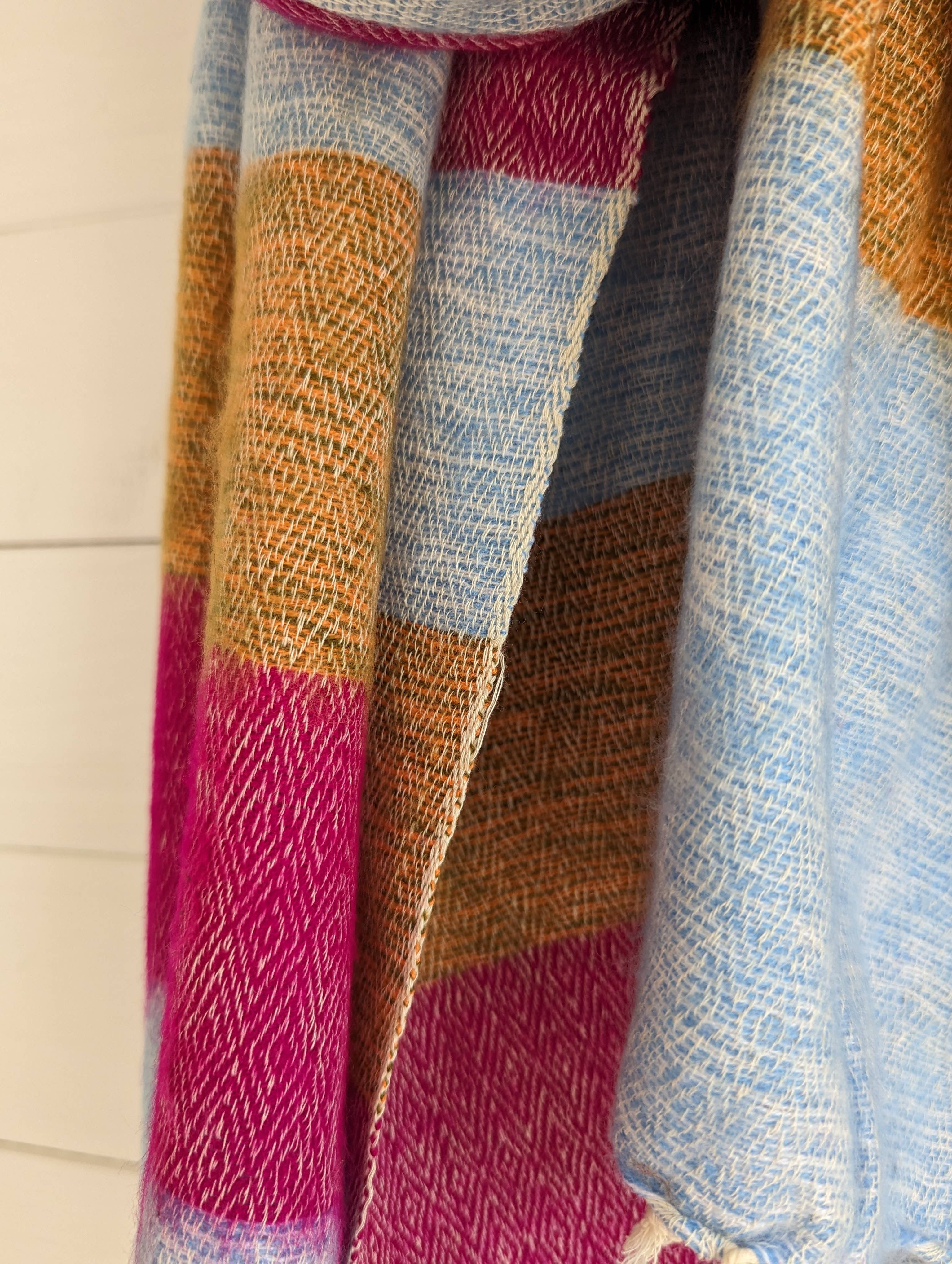 Cool Trade Winds – wholesale Wrap – Women's – NEW Diamond Weave "Stripie" Nepali Shawls - Honey Blush1