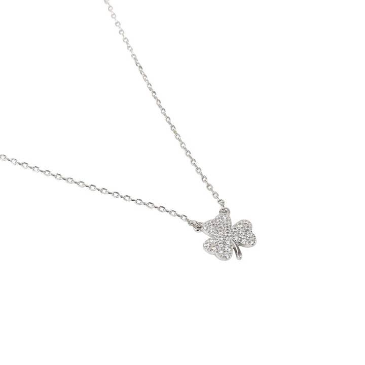 925 Clover Necklace CZ Necklace - BGP01307CFJ for wholesale by Custom Fashion Jewels