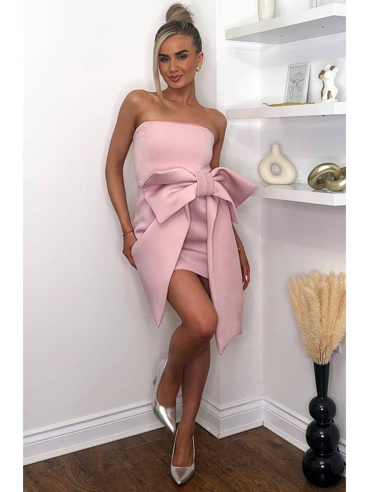 Candice Bandeau 'BOW' Scuba Dress-Dusty Pink for wholesale on Faire1