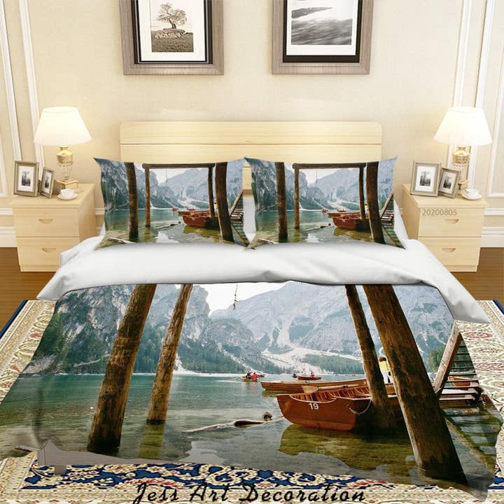 3D Mountain Lake Boat Quilt Cover Set Bedding Set Duvet Cover Pillowcases LXL 27 for wholesale by Jess Art Decoration