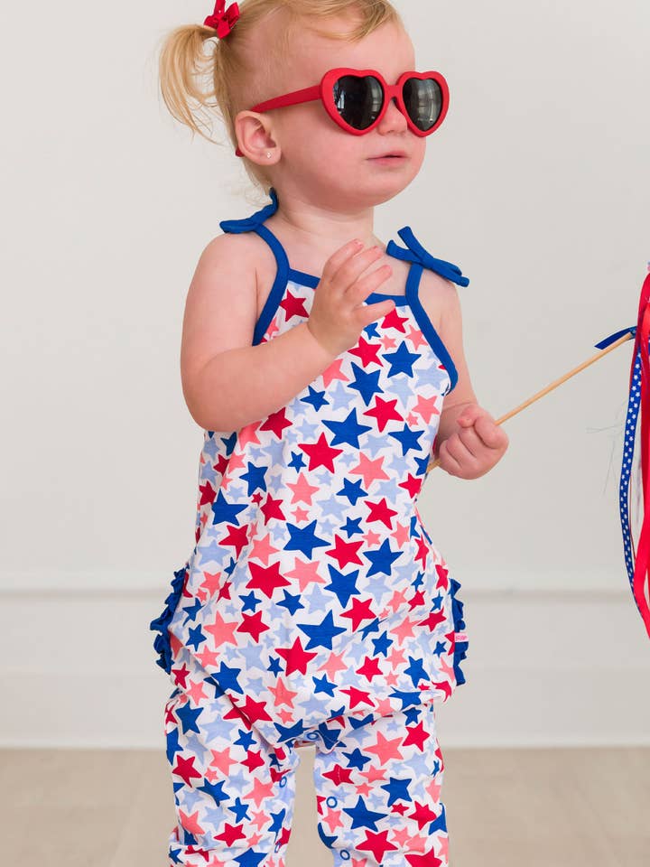 RuffleButts + RuggedButts - Vendita all'ingrosso Pagliaccetto - Bambini - Pagliaccetto a Tutta Lunghezza con Cravatta e Stelle per Bambine3