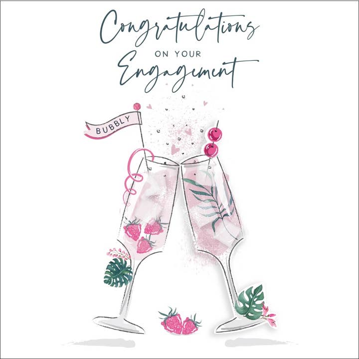 The Handcrafted Card Company - Wholesale Engagement Card - Engagement Card - Botanical Champagne Illustration