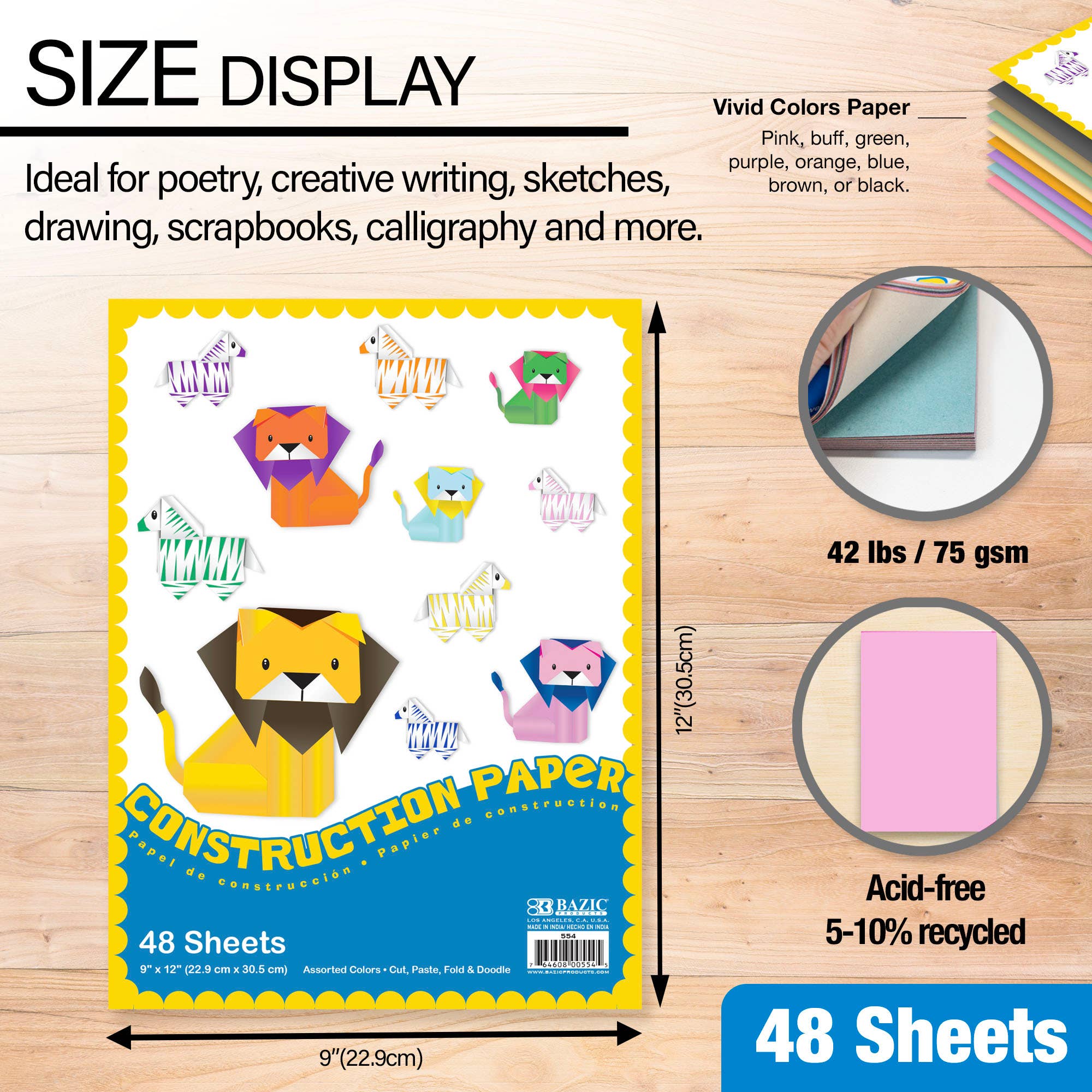 BAZIC Products - Wholesale Craft Supplies - Construction Paper 9"X 12"(48 Ct.)1