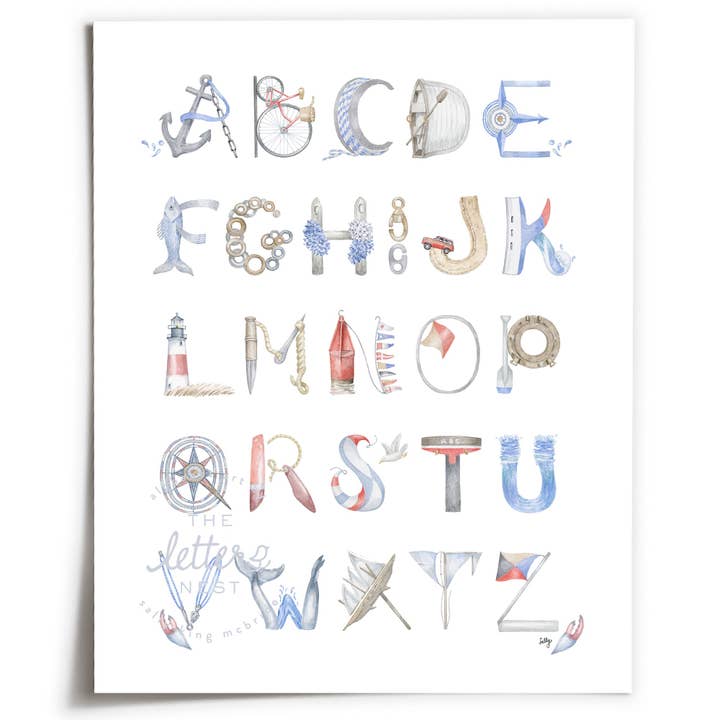 Nautical Alphabet Print - and Nantucket Nautical version | Unframed for wholesale by The Letter Nest