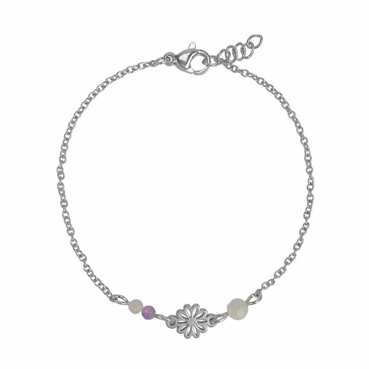 Gemstones & Flower Bracelet - Silver for wholesale by Saint Clairmont