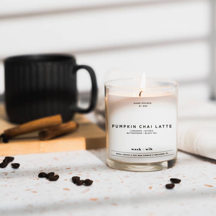 Wash and Wik - Wholesale Jar/Filled Candle - Pumpkin Chai Latte Soy Wax Candle | Cinnamon - 1 Wick0