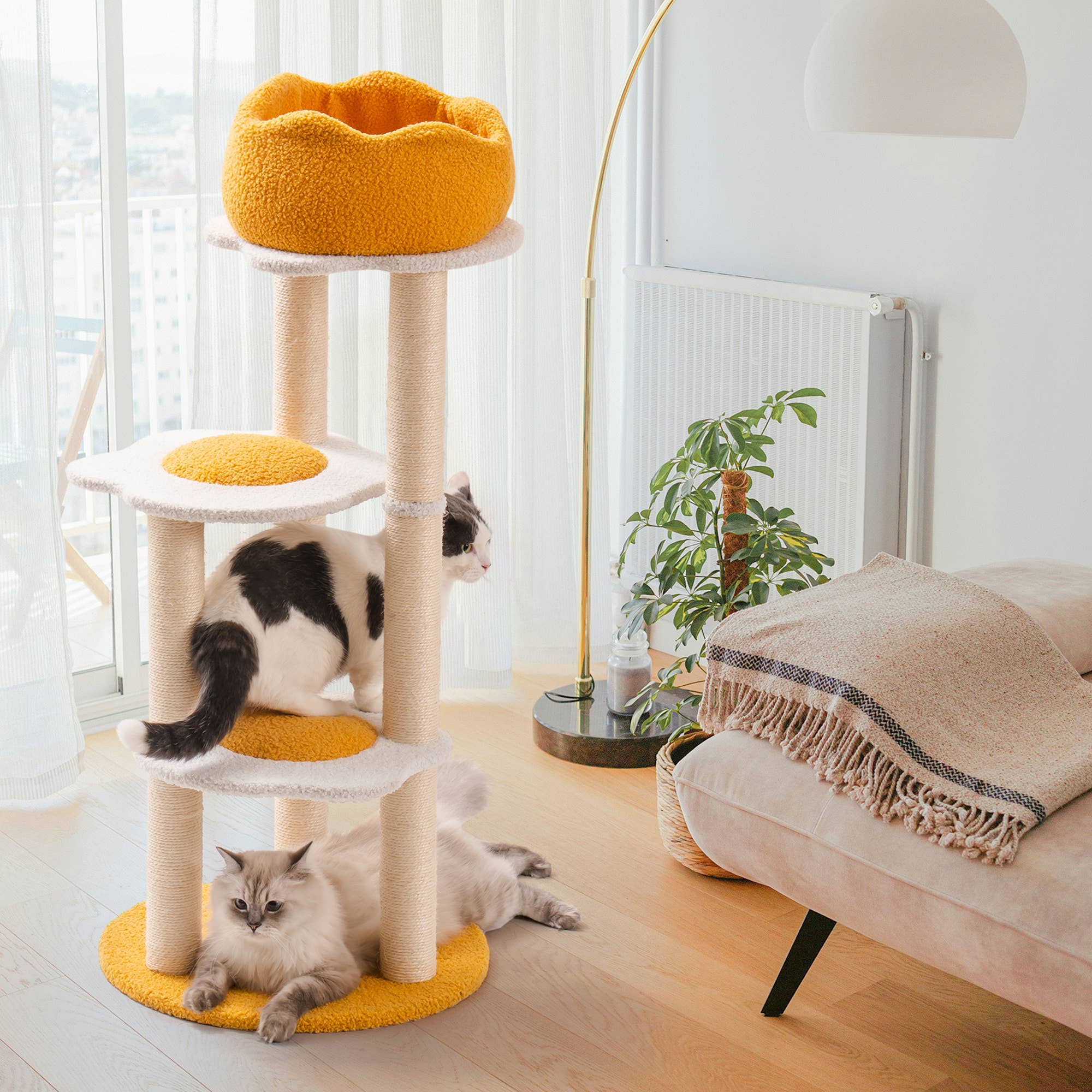 Robud & Mewoofun Official Store – Coçador de gato - Gato por atacado – Torre para Gatos Amarela com Cama Removível e Arranhador de Sisal3