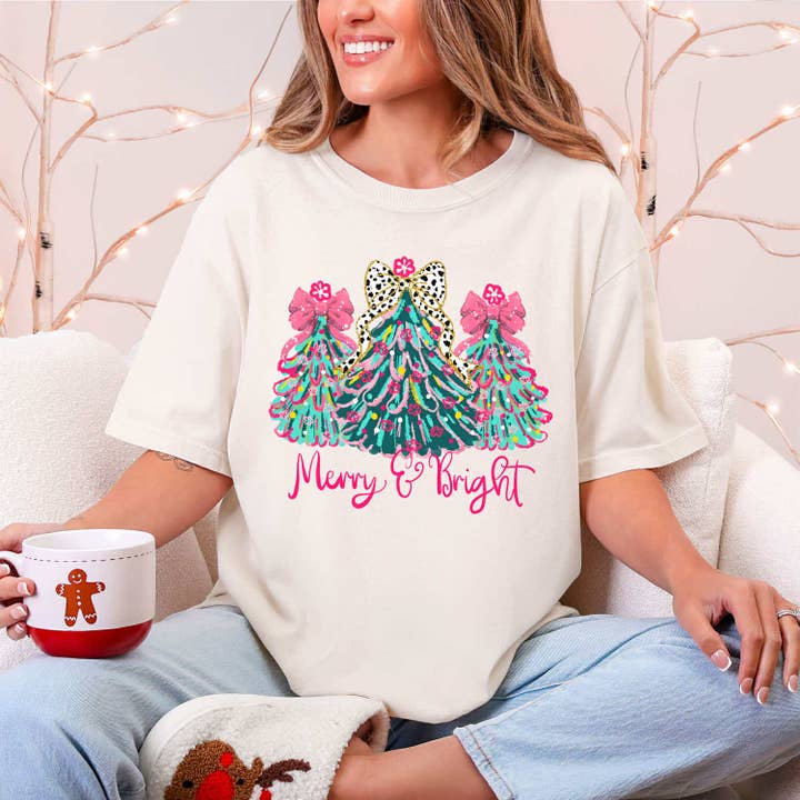 Merry & Bright Preppy Trees Tee for wholesale by Trendy Tee Co.