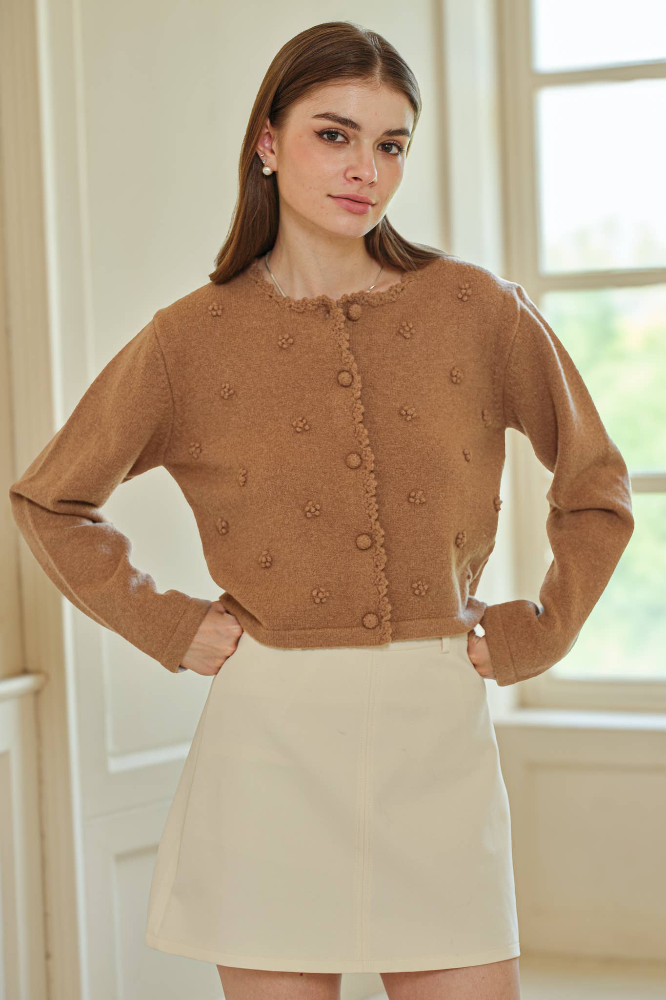 ROSIE POSIE - Wholesale Cardigan - Women's - RP2579 - Pom Pom Buttoned Cardigan