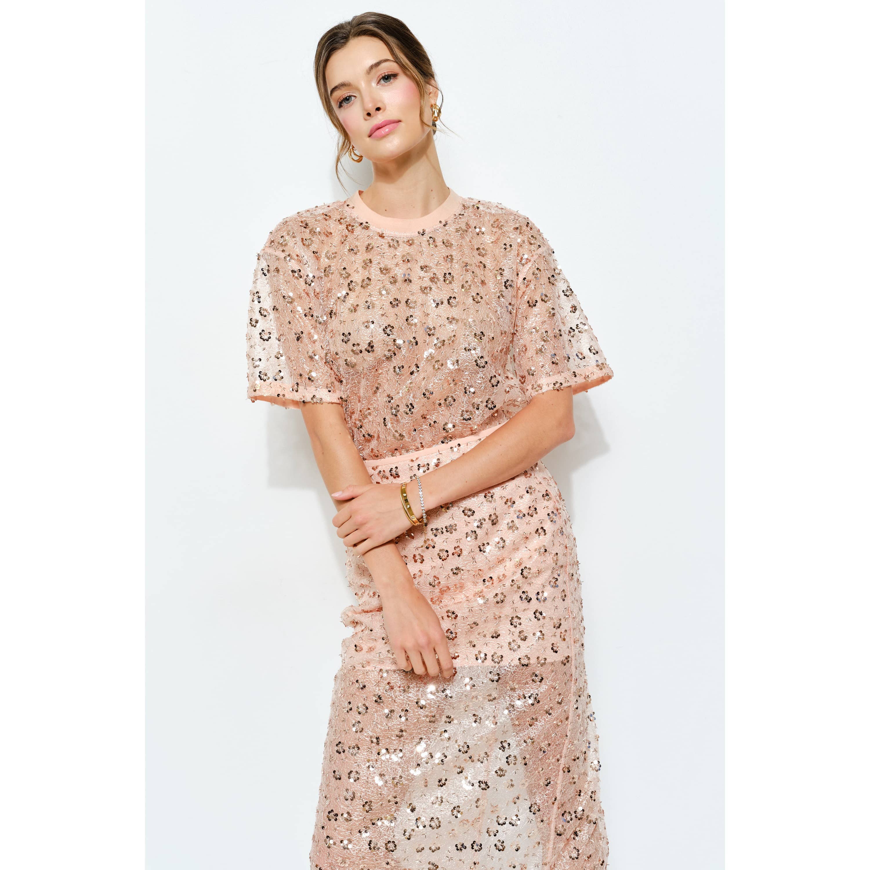 INA - Wholesale Blouse - Women's - Short Sleeve See-through Floral Sequin Top16