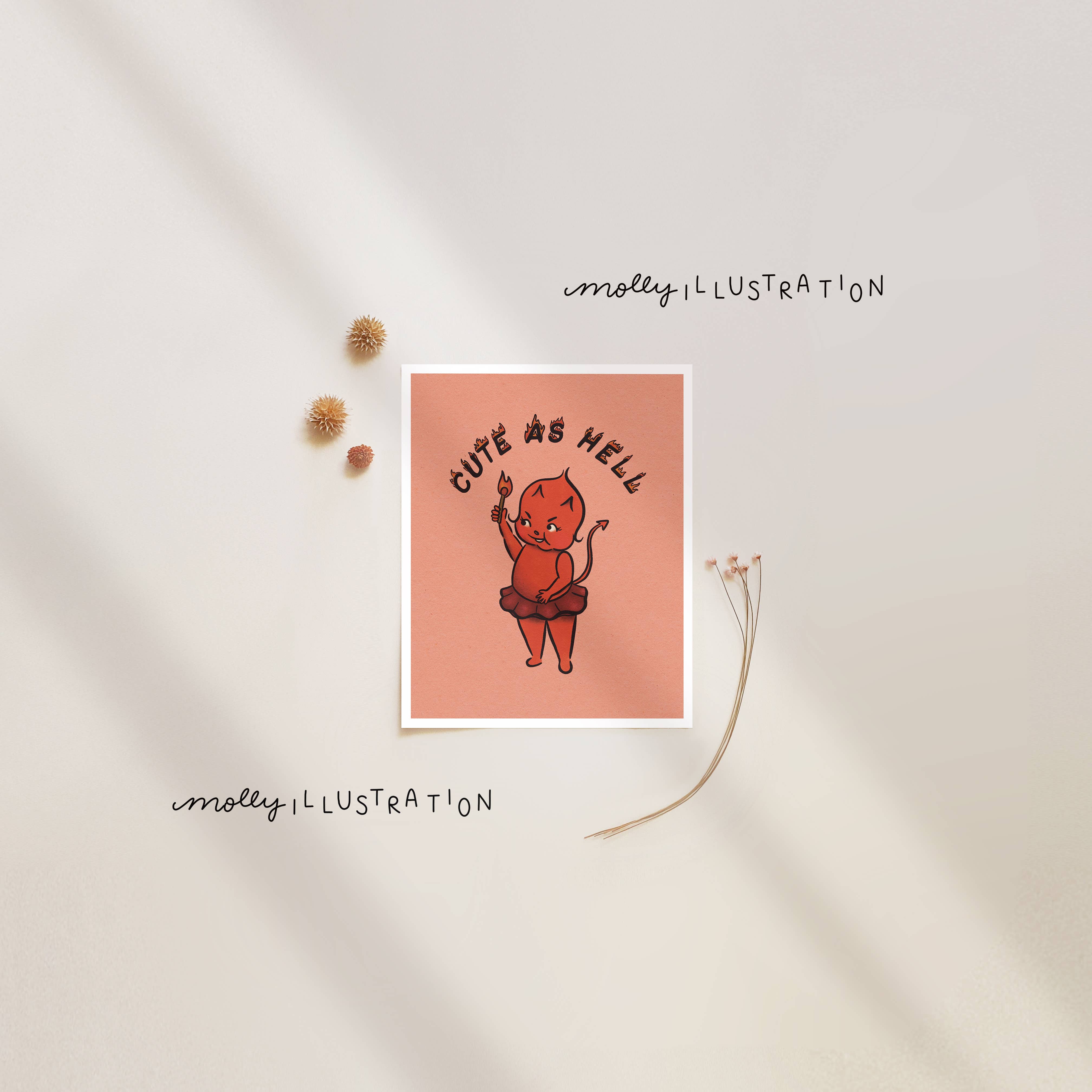 Molly Illustration - Wholesale Art Print - Cute As Hell Kewpie Devil Illustrated Wall Art Print4