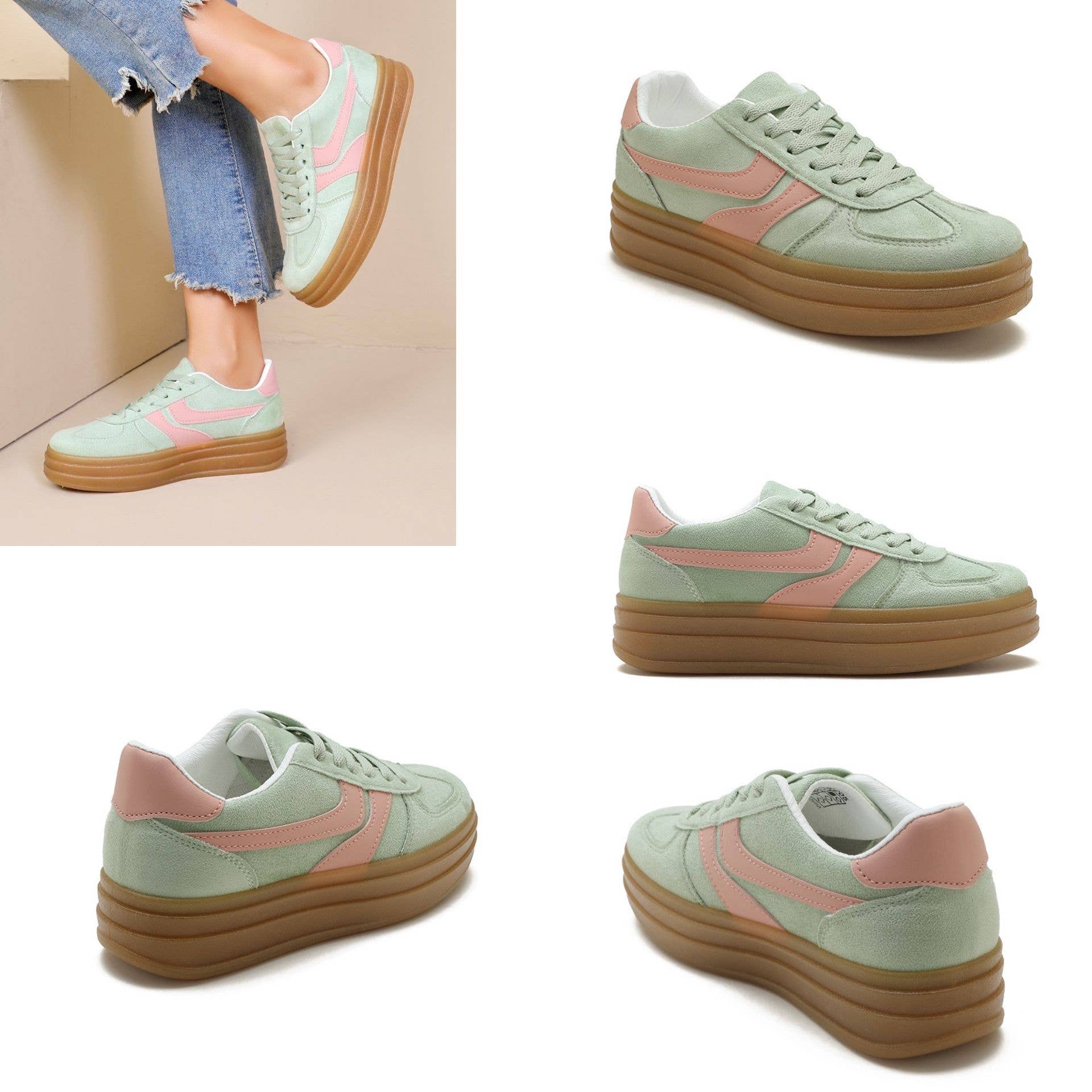 No Doubt Shoes - Wholesale Lifestyle Sneakers - Women's - WOMEN'S PLATFORM FAUX SUEDE LACE UP GUM SOLE SNEAKERS 12