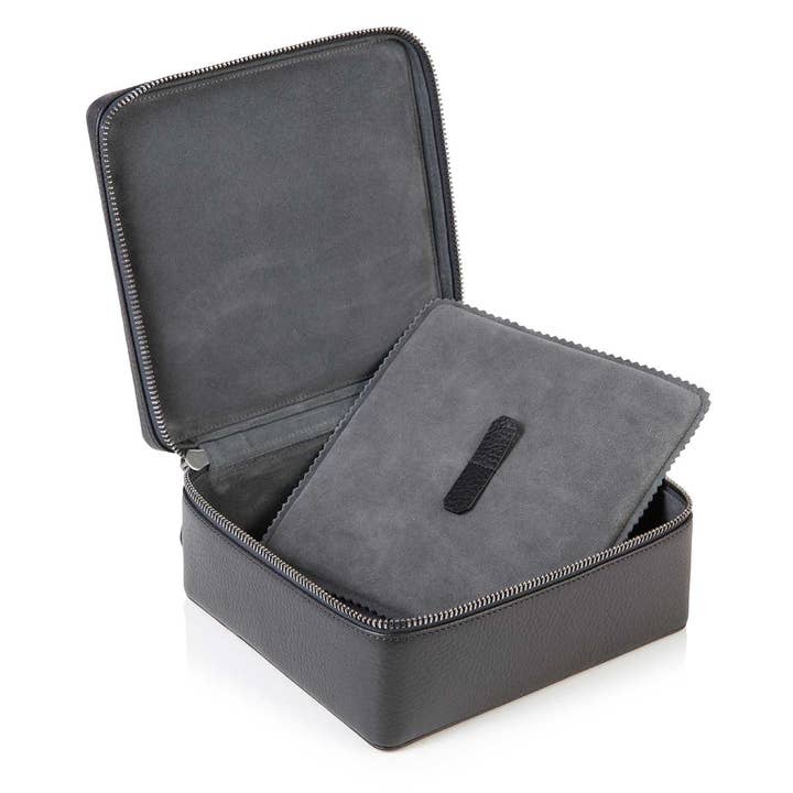 Slate Grey Richmond Leather Zip Around Jewellery Box for wholesale by David Hampton