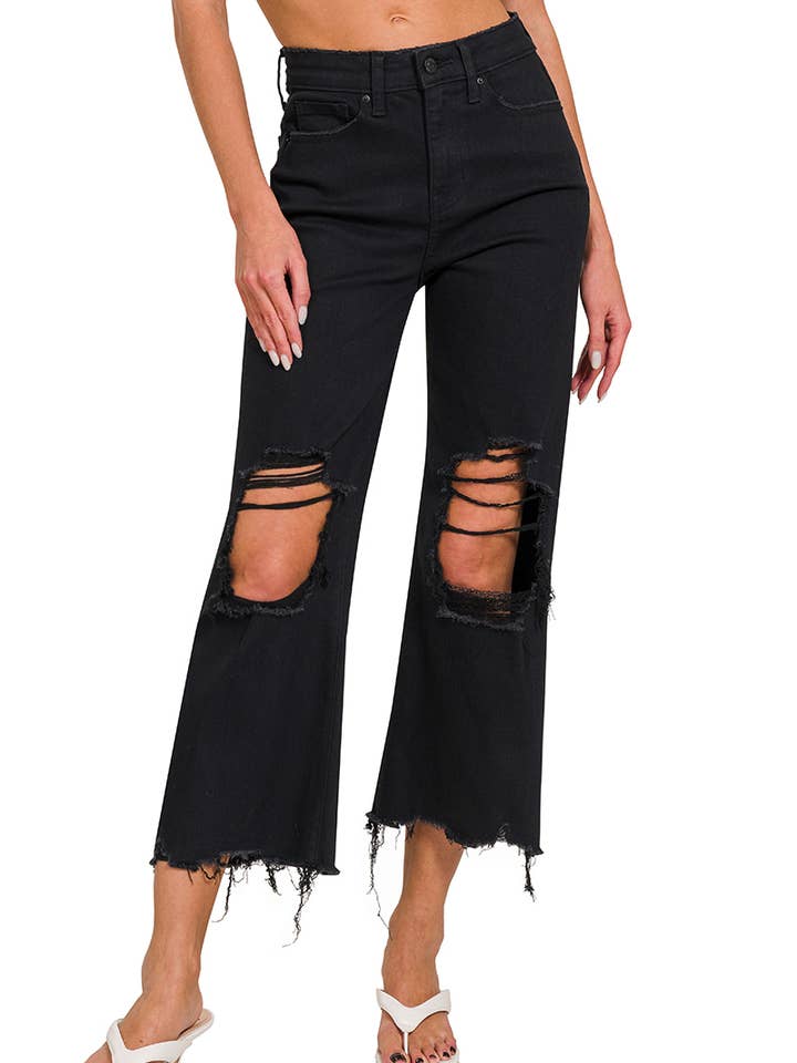 Pantalon évasé taille haute à genou déchiré pour la vente par Vanilla Monkey