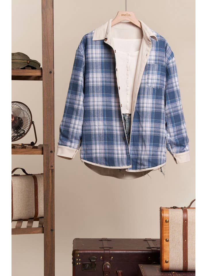 Mello. - Wholesale Button Down Shirt - Women's - Reversible Corduroy and Plaid Button Down Shirt