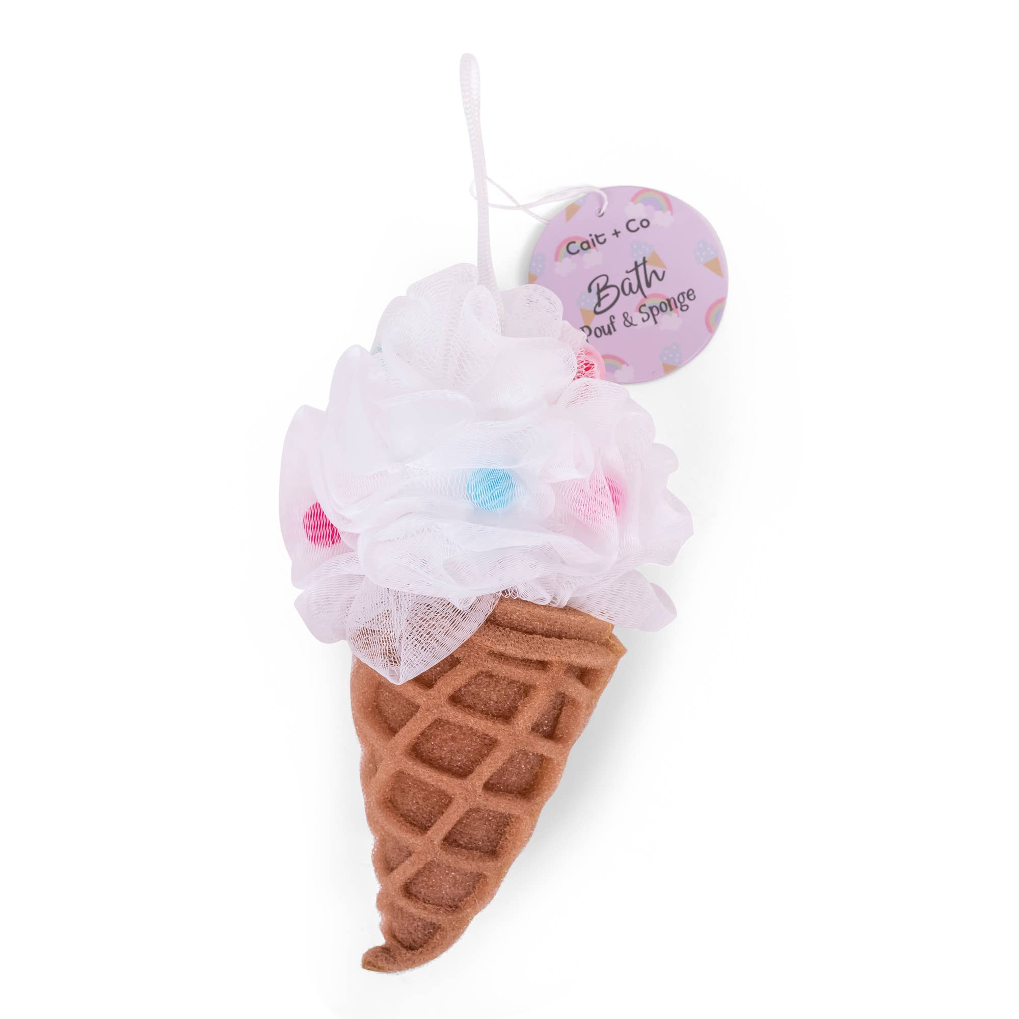 Cait + Co - Vente Éponges de bain - Pouf de bain Forever Young avec éponge et crème glacée, blanc1
