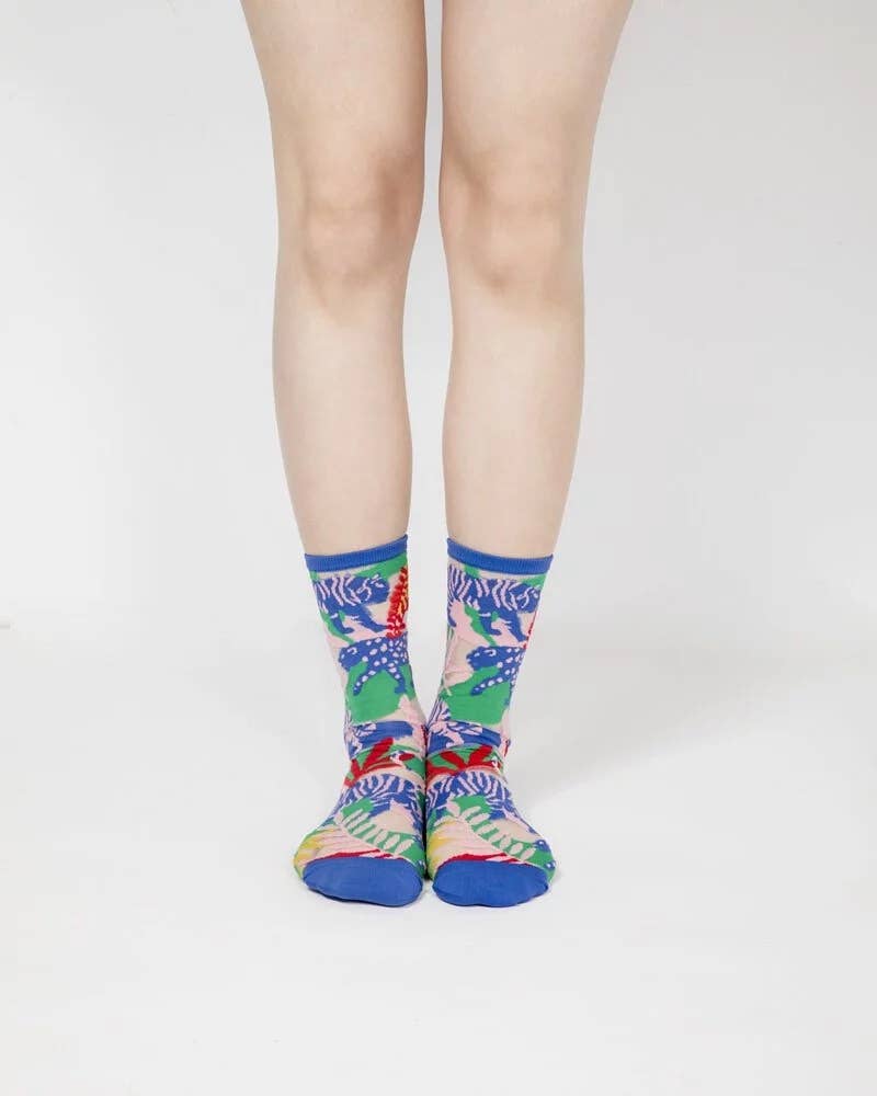 PAPERSELF - Venta al por mayor Calcetines - Mujer - Calcetines transparentes Leopard Jungle - Azul3