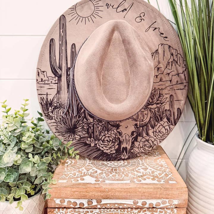 Willie & Dolly Designs - Wholesale Fedora - Women's - Engraved Desert Scene Hat