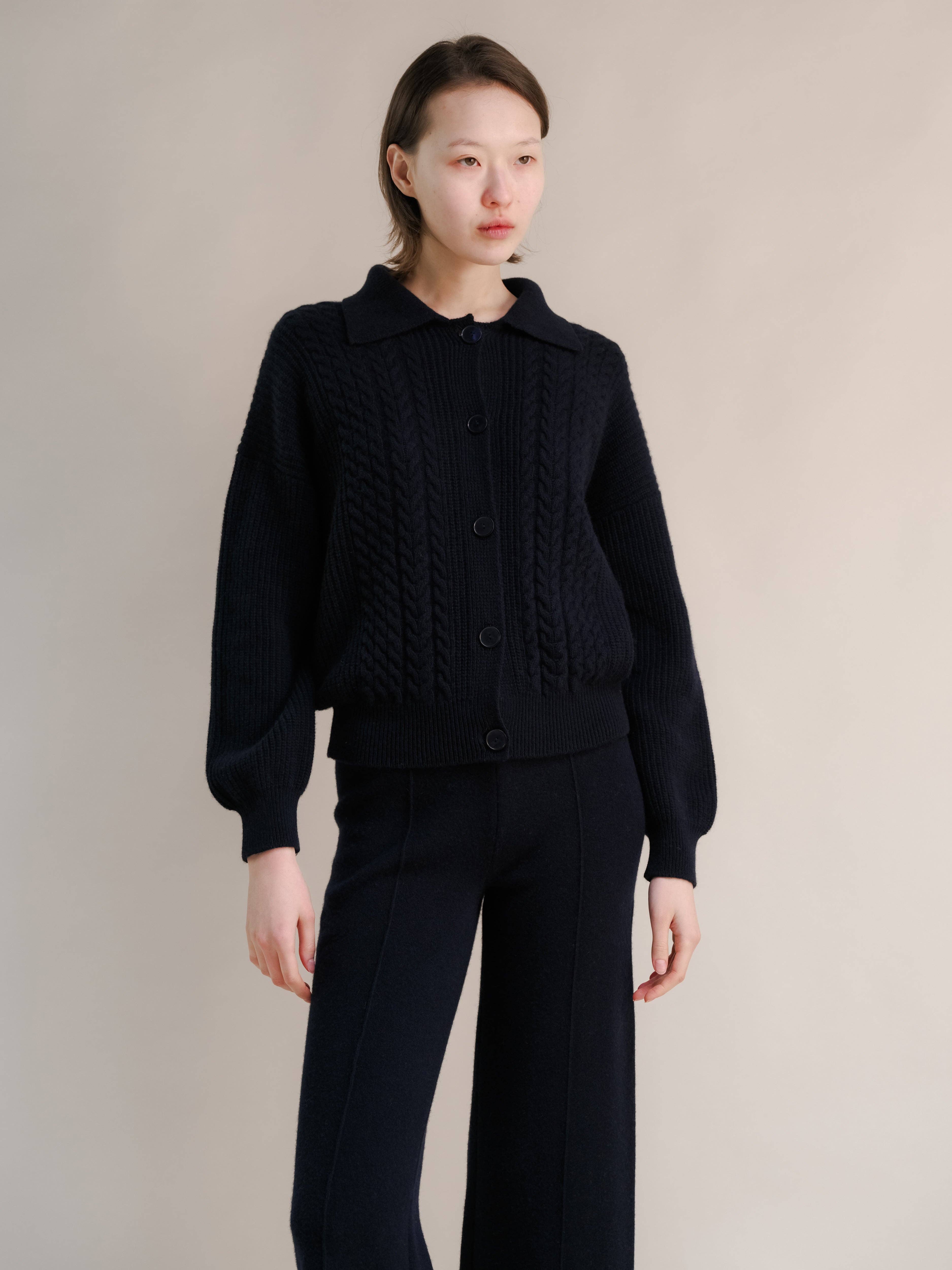 Lèmme – Cardigan - Mulher por atacado – Cardigan polo com tramas em mistura de cashmere14