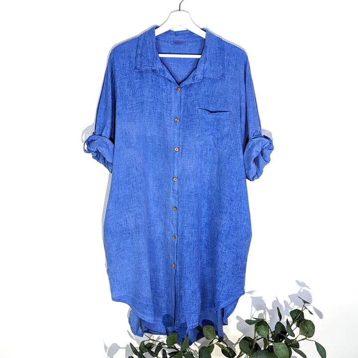 Chemise/robe longue en coton doux à lavage vintage avec boutons coco et poche plaquée (M-L) pour la vente par Tempest Designs