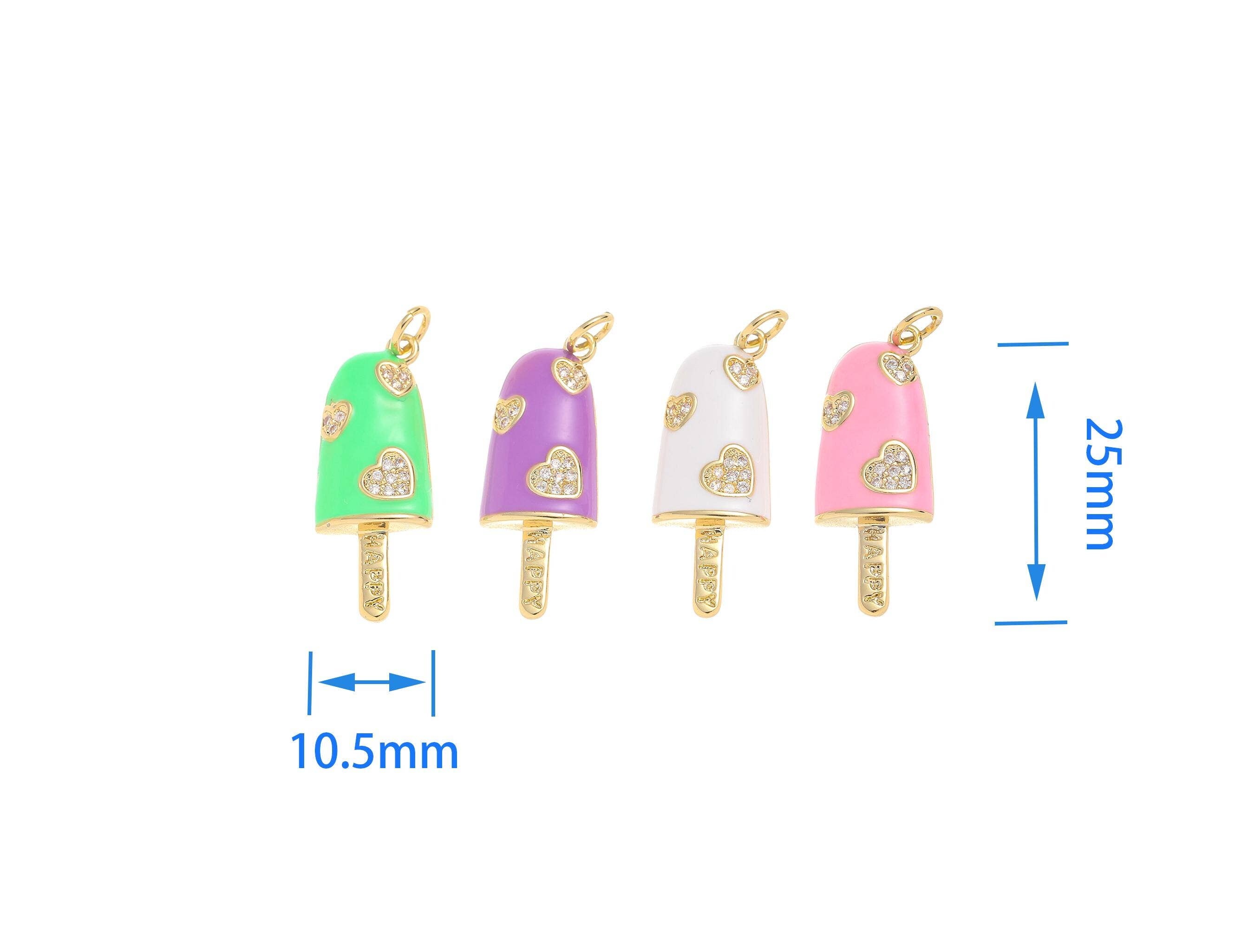 Jewel Pledge - Wholesale Individual Charm/Pendant - Gold CZ Ice Cream Popsicle Stick Charm for Jewelry CPG22053