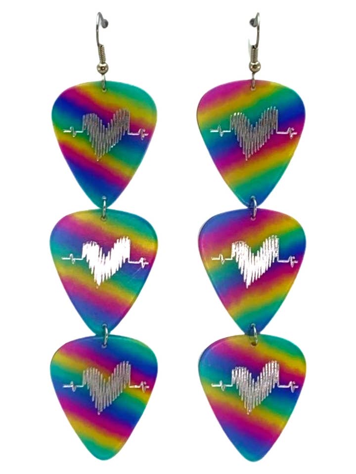 Pendientes con tres púas de guitarra Groupie Love Rainbow para venta al por mayor de Groupie Love