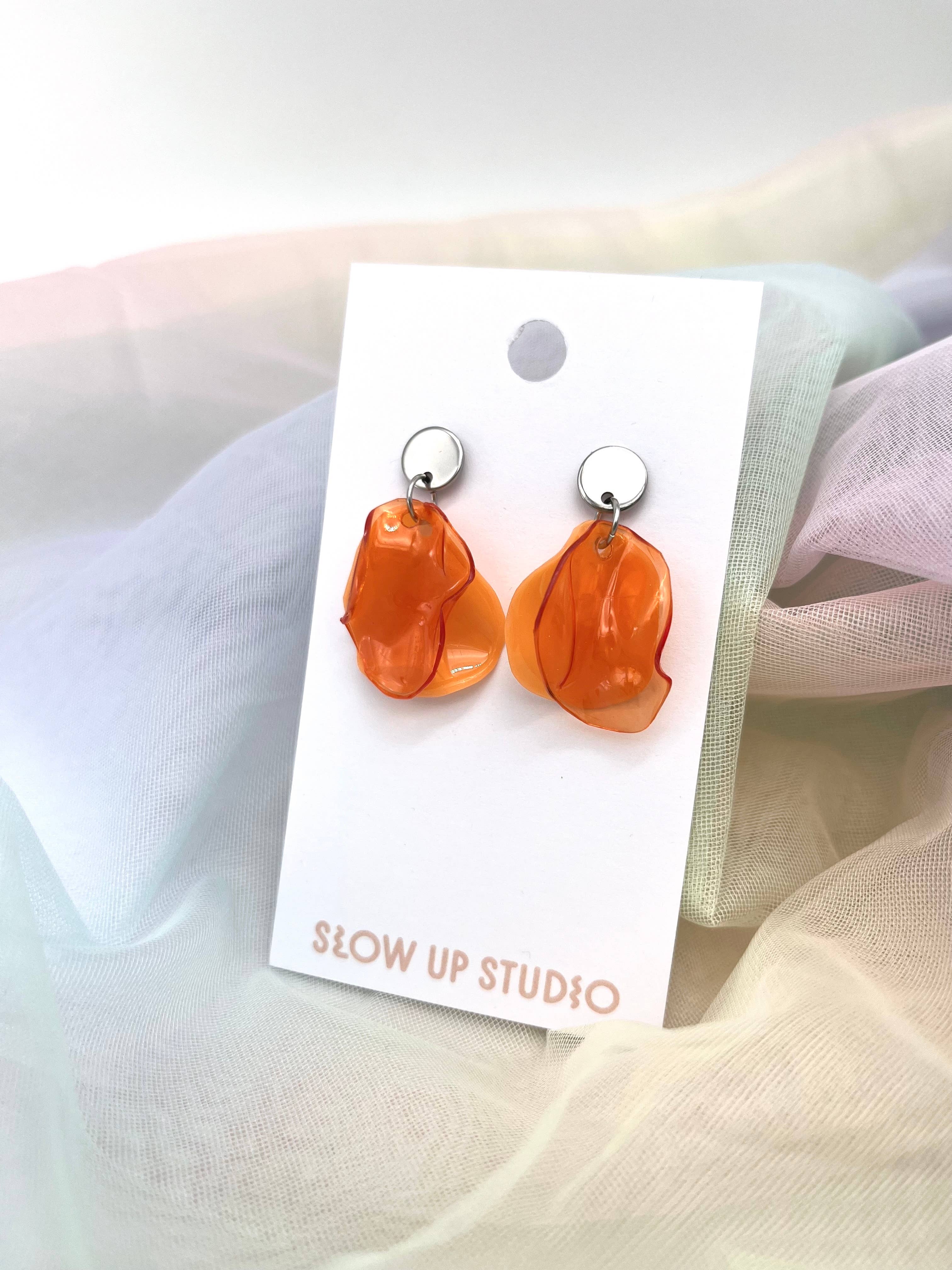 Slow Up Studio - Wholesale Dangle Earrings - Upcycled Earrings LEAVE orange1