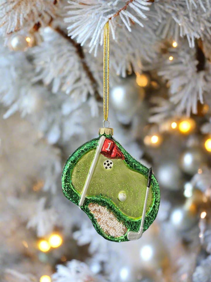 Glass Christmas golf course Christmas bauble tree hanging decoration/christmas/seasonal/ glass hanging item for wholesale by Marissa's Gifts