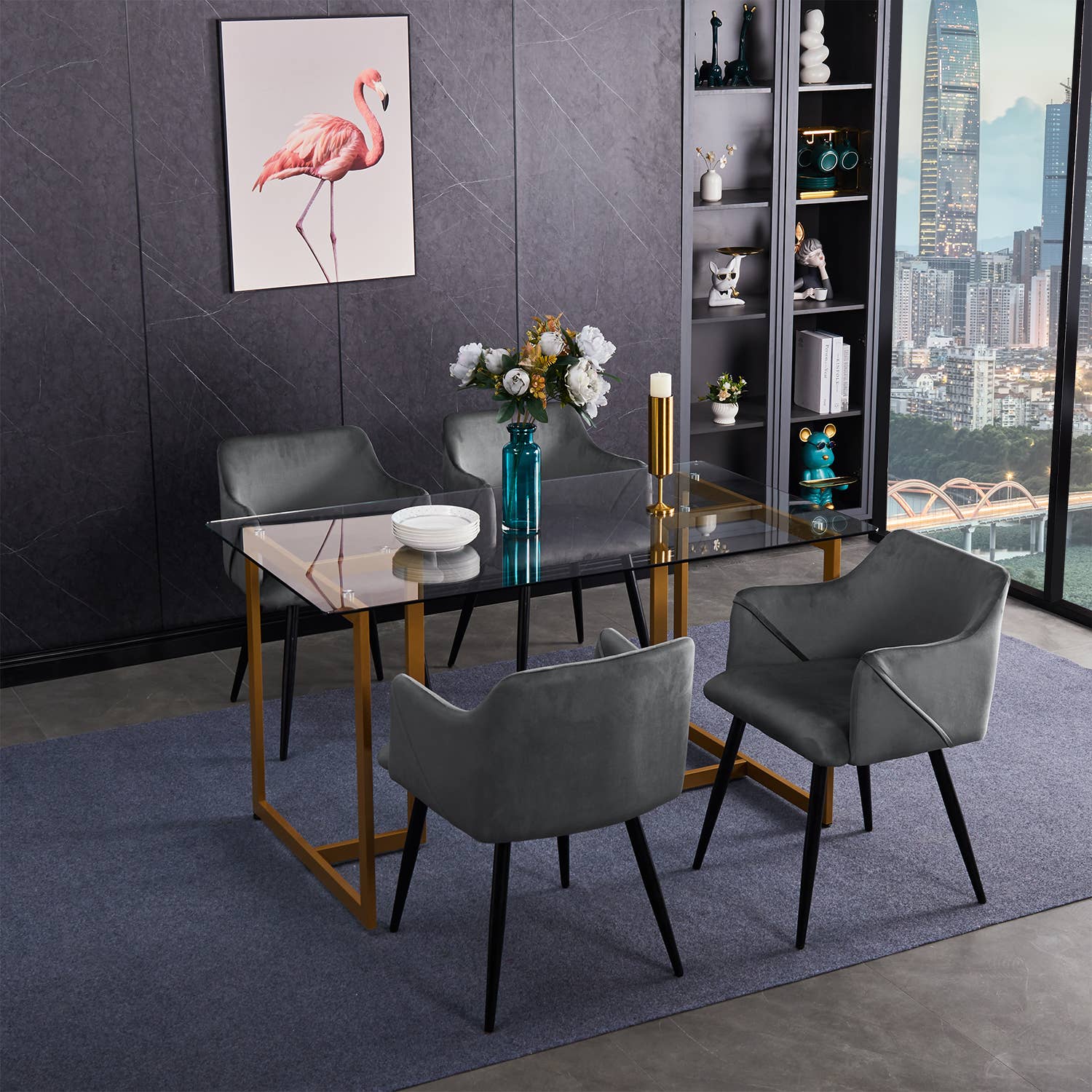 39F Inc. - Wholesale Side Table - SLIP Modern 55in Glass Dining Table With Metal Frame12