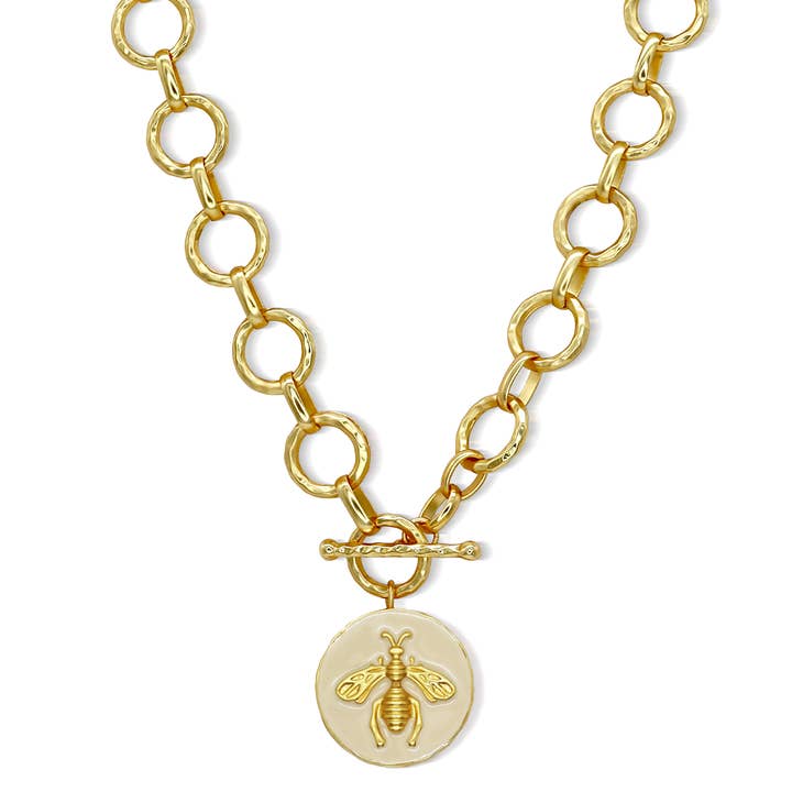 Königinnenbiene Kettenanhänger mit Emaille - 24K vergoldet für den Großhandel von KARINE SULTAN