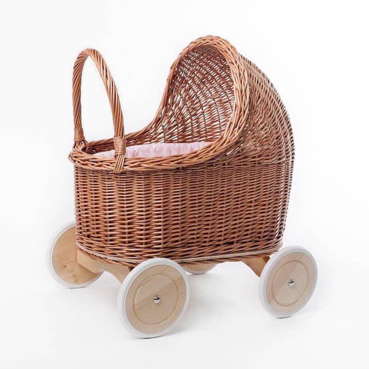 The Wicker Stories - Wholesale Kinderwagen voor poppen - Kinderen - Rotan Kinderwagen Met Houten Handvat - Decoratieve Afwerking