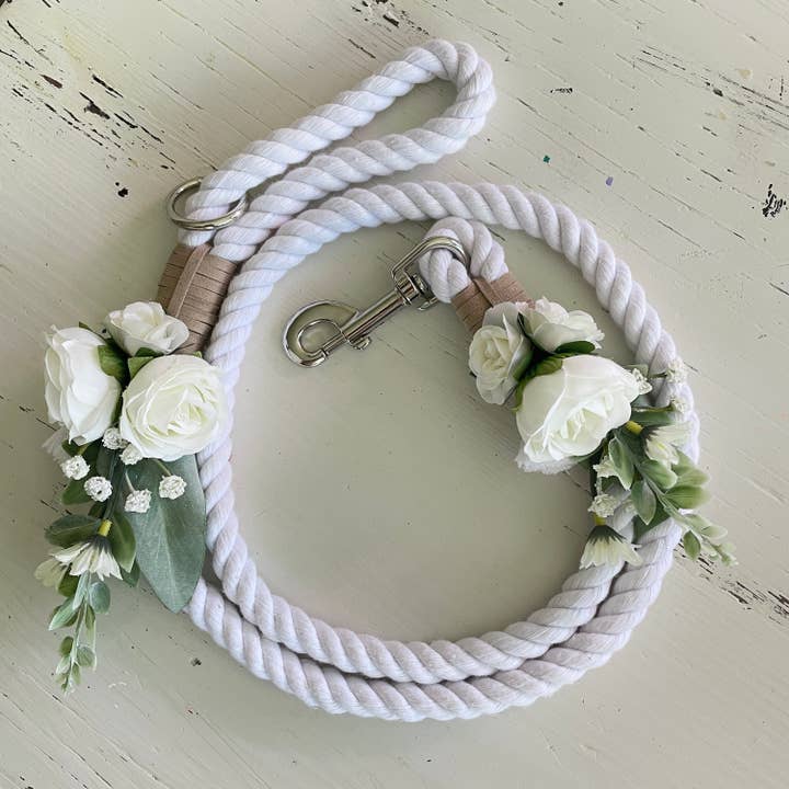 White Floral Dog Leash for Wedding Accessories for wholesale by Wolf and Wonder