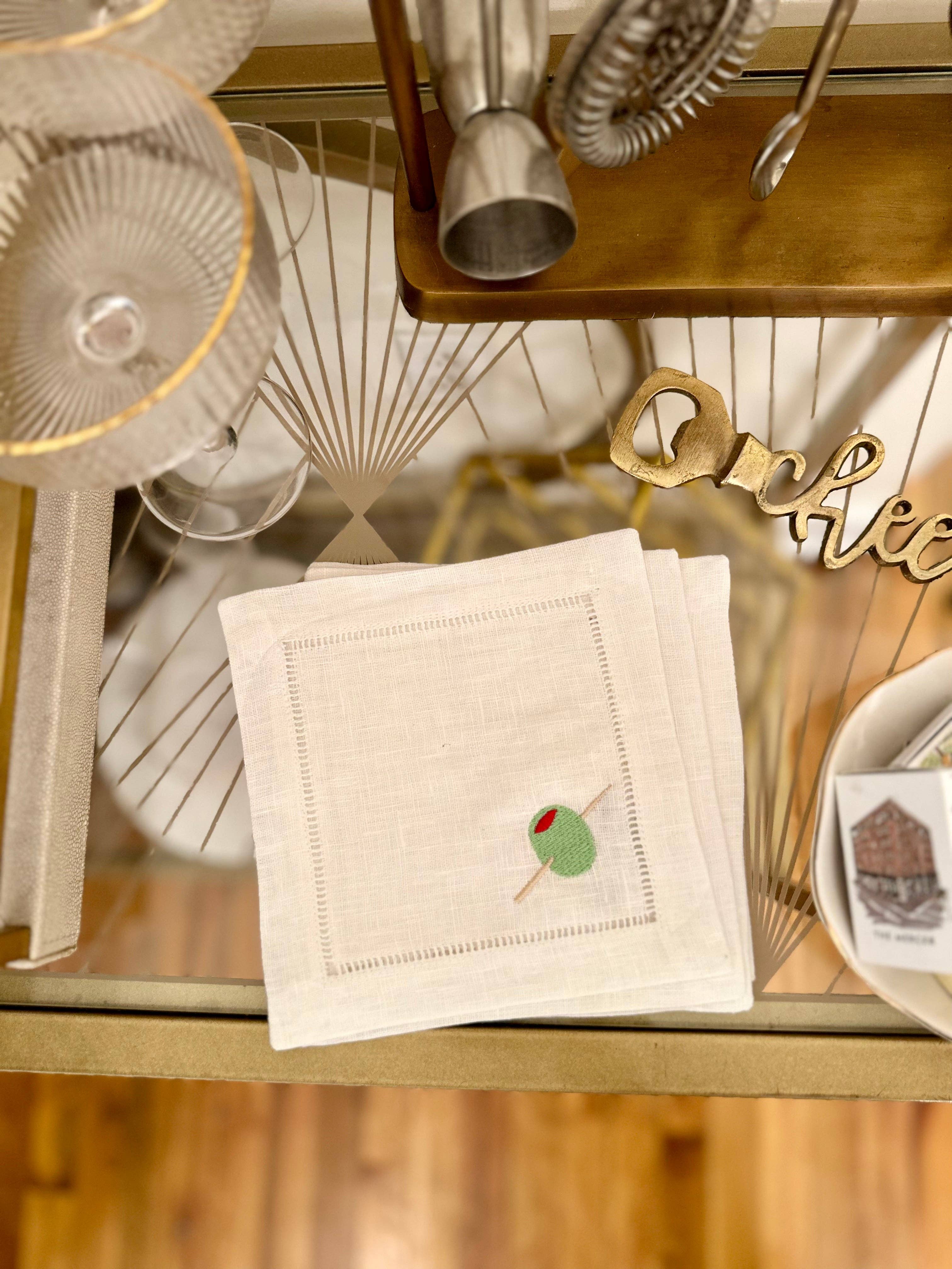 Winston & Waverly - Vendita all'ingrosso Tovaglioli da tavola in stoffa - Set di 4 tovaglioli da cocktail ricamati con olive