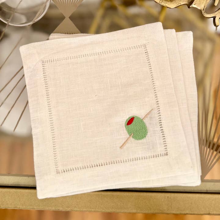 Winston & Waverly - Vendita all'ingrosso Tovaglioli da tavola in stoffa - Set di 4 tovaglioli da cocktail ricamati con olive0