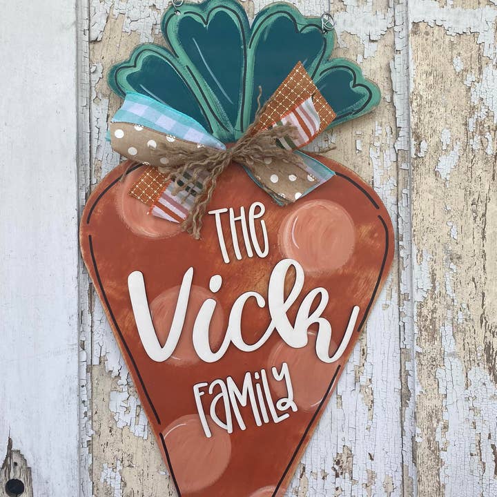 Family Carrot Spring Door Hanger, Easter Decor, Wood Sign for wholesale by Vick Crafts