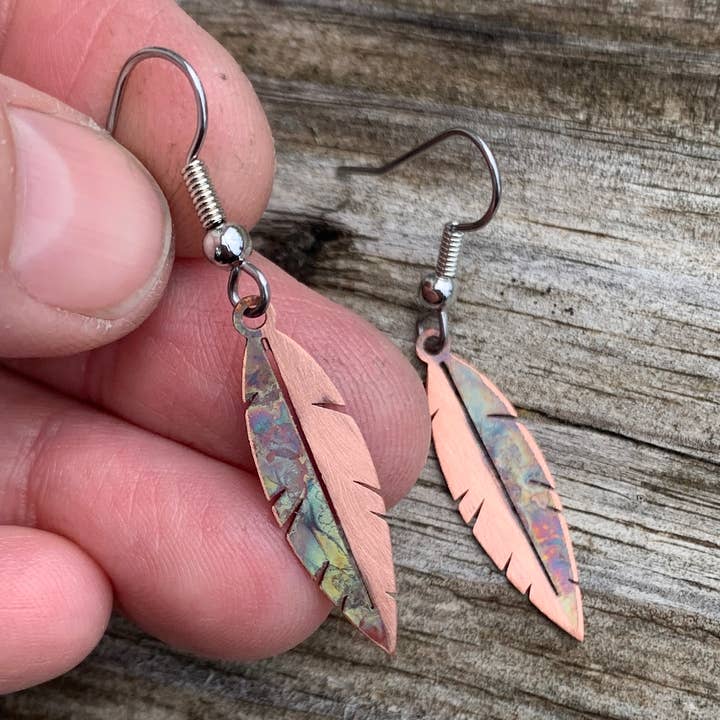 Copper Mini Feather Earrings for wholesale by Positive Shine Jewelry