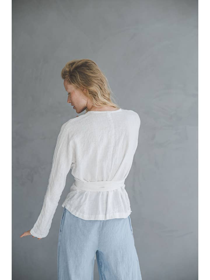 Epic Linen - Wholesale Blouse - Women's - Linen Wrap Blouse, Long Sleeve Top3
