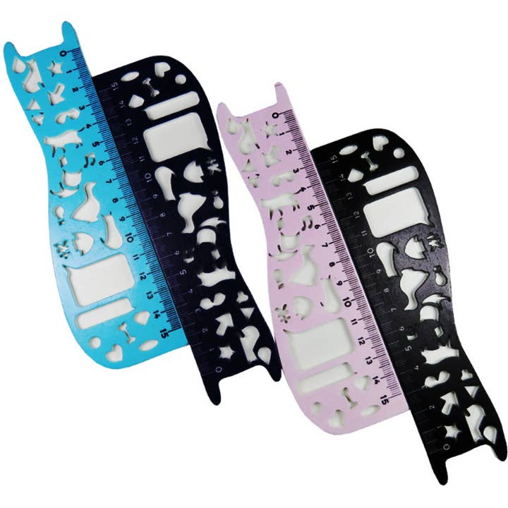 Especially Selected Trading eK - Wholesale Ruler - Fun wooden ruler with stencil - kawaii school supplies1