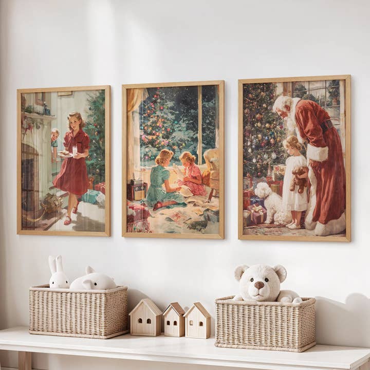 Nostalgic Christmas Set. Vintage Holiday Prints with Santa, Tree for wholesale by PrintSets.com